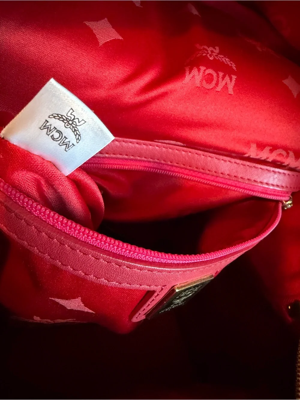MCM Pink Visetos Leather Backpack